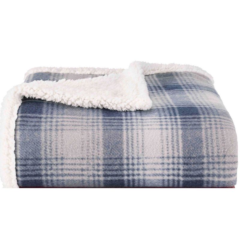 50&#34;x70&#34; Oversized Nordic Plaid Faux Shearling Reversible Throw Blanket Blue - Eddie Bauer, 3 of 17
