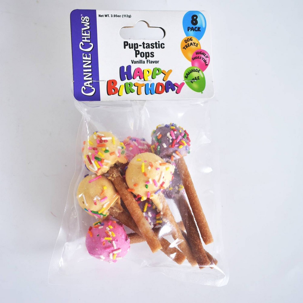 Canine Chews Rawhide Free Birthday Cake Lollipop with Chicken, Vanilla and Peanut Butter Dog Treats - 3.95oz