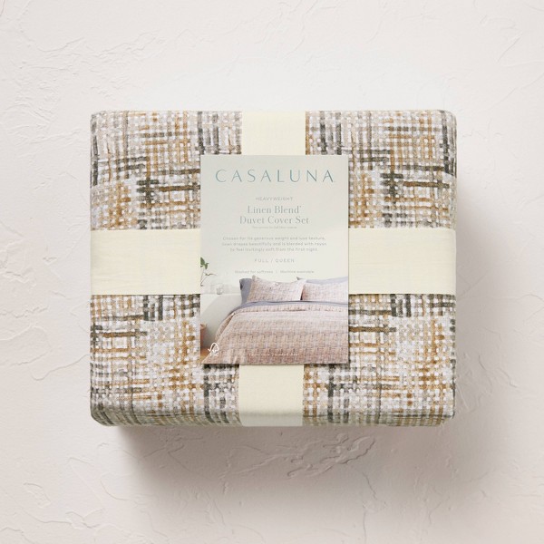 Funda de edredón y juego de fundas de almohada de mezcla de lino resistente con estampado de cuadrícula - Casaluna™ 6