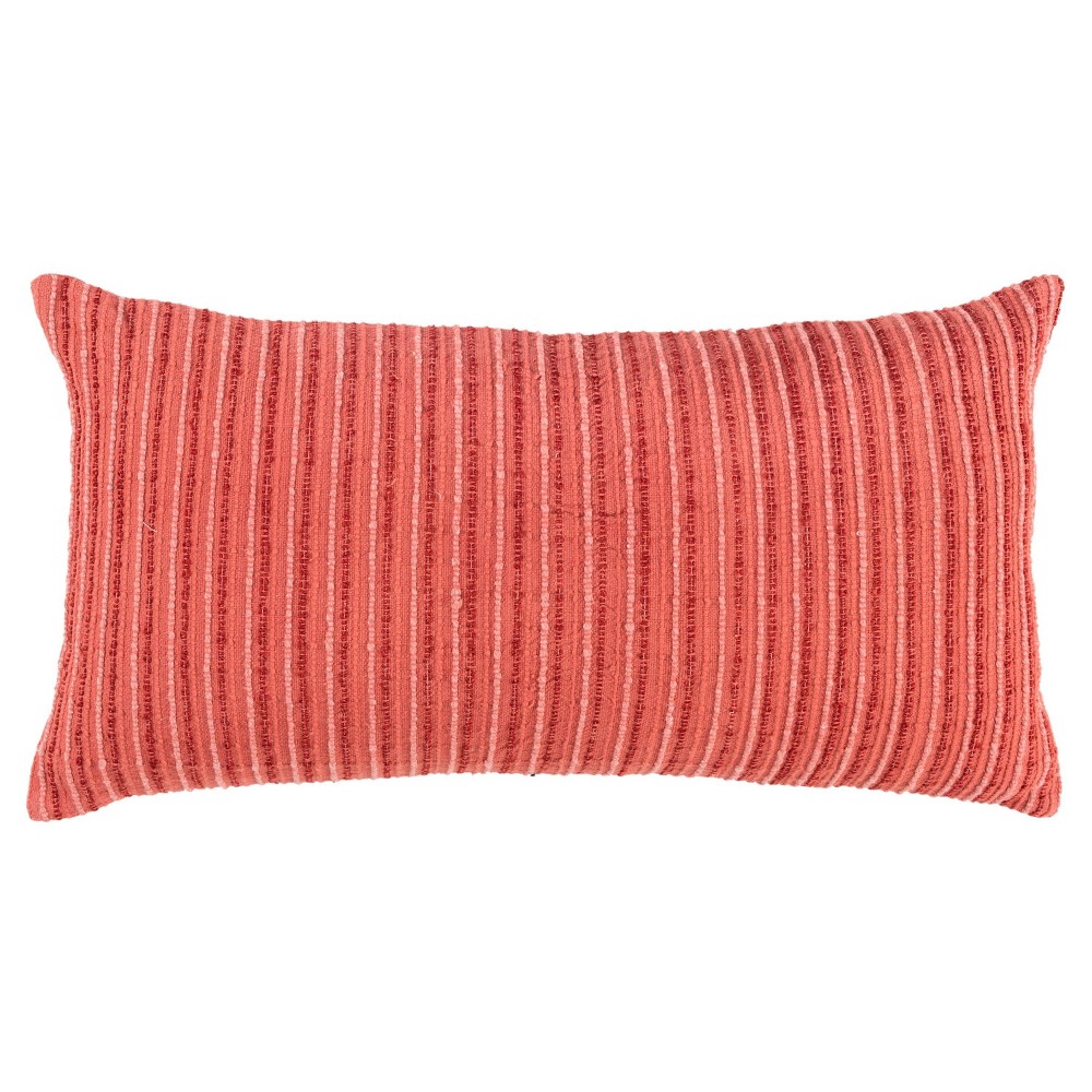 Photos - Pillow 14"x26" Oversized Solid Striped Poly Filled Lumbar Throw  Coral Pink