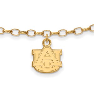 Black Bow Jewelry 14k Yellow Gold Plated Sterling Silver Auburn Tigers NCAA Anklet 9 Inch - 1 of 4