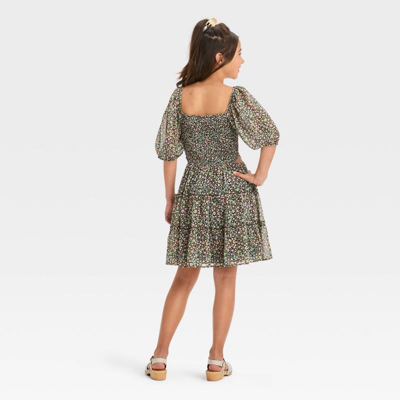 Girls' Smocked Bodice Cut Out Chiffon Dress - art class™, 3 of 7