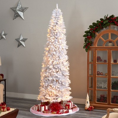 9-Foot Slim White Artificial Christmas Tree with Warm LED Lights