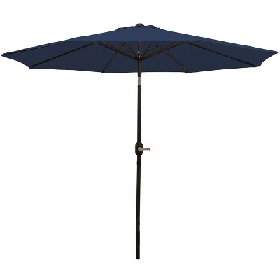 Sunnydaze Outdoor Aluminum Patio Table Umbrella with Polyester Canopy and Push Button Tilt and Crank - 9' - Navy Blue