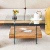 GlasFlength Coffee Tables Modern Two Tier Square Table Clear Glass and Light Wood Texture For Living Room Decor, Clear, 31.4"*31.4"*16.6" - 2 of 4