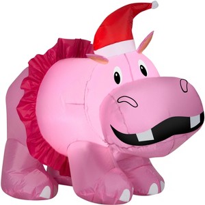 Gemmy Christmas Airblown Inflatable Hippo w/Pink Tutu, 2.5 ft Tall, Pink - 1 of 4