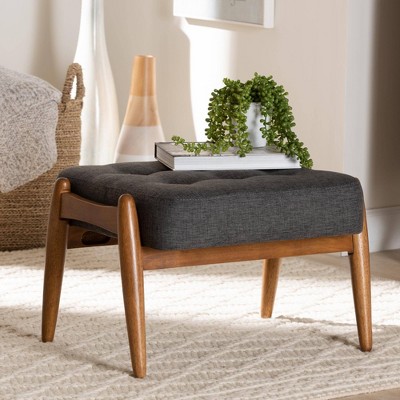 Jeanine Fabric And Wood Ottoman Footstool Dark Gray walnut