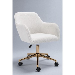 Mshliw Modern Adjustable Teddy Fabric Office Chair with Gold Metal Base, 360° Swivel Wheels & Ergonomic Height Design, Dining Chair - 1 of 4