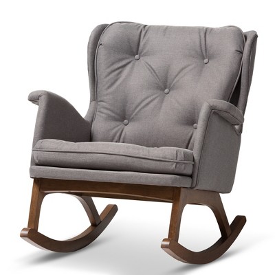 Maggie Mid Century Modern Fabric Upholstered Walnut Finished Rocking Chair Gray, Brown - Baxton Studio