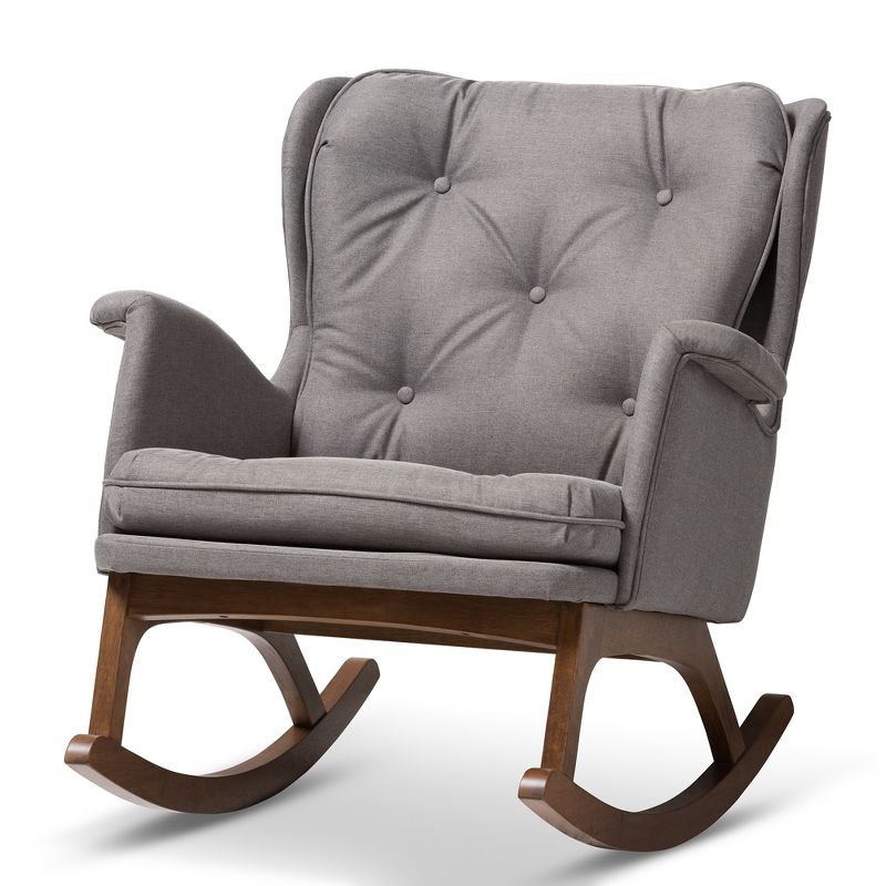 Maggie Mid Century Modern Fabric Upholstered Walnut Finished Rocking Chair Gray, Brown - Baxton Studio, 1 of 11