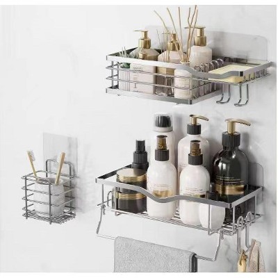 YIGII-Non drilling adhesive wall mounted bathroom rack, rust proof SUS304