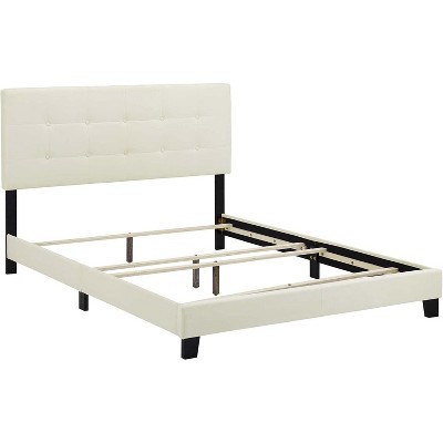 Elegant Ivory Full Platform Bed with Tufted Velvet Upholstery