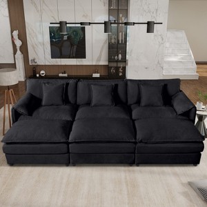 DOMETOUR Oversized Deep Seat Sectional Chenille Cloud Sofa Sleeper with 3 Ottomans & Soft Pillows, Modular Couch Bed for Living Room, black - 1 of 4
