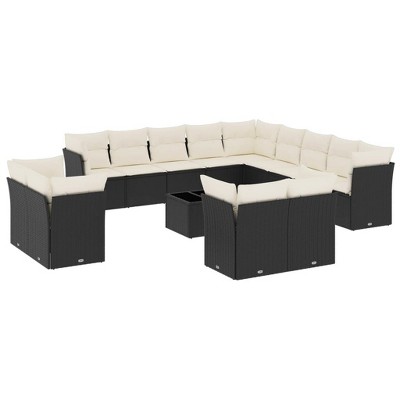 vidaXL 14 Piece Patio Sofa Set with Cushions Black and Cream - With Table