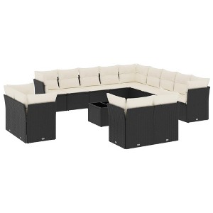 vidaXL 14 Piece Patio Sofa Set with Cushions Black and Cream - With Table - 1 of 4