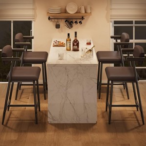 Coucheta Counter Height Bar Stools Set of 2 with Arms, 26" Upholstered Modern Bar Stools Set with Wood Back Footrest for Kitchen Island, Counter Bar - 1 of 4