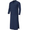 Clearlove Men's Long Sleeve Kaftan Thobe Robe Linen Cotton Blend Side Slit Lounge Shirt with Pockets Relaxation Wear - 3 of 4