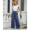 Women's Summer Fall High Waisted Loose Fit Straight Wide Leg Pants Button Down Back Elastic Waist Casual Comfortable Long Trousers - 2 of 4