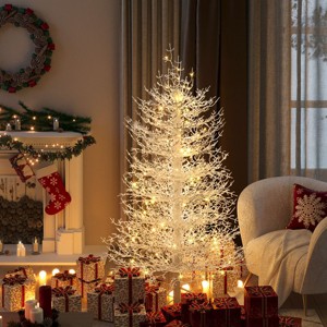 White Pre-Lit Snow Flocked Aspen Fir Christmas Tree, Warm White LED Lights, Branch Tips, Metal Stand, Holiday Home Décor - Cuddlewood - 1 of 4
