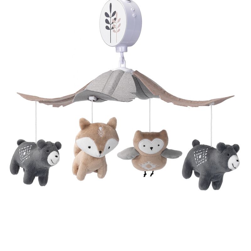 Lambs & Ivy Woodland Forest Gray/Tan Musical Baby Crib Mobile Soother Toy, 3 of 7