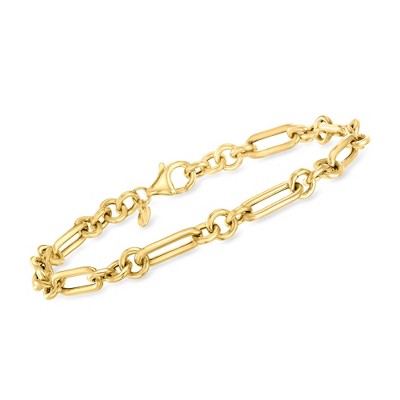 Ross-Simons Italian 18kt Yellow Gold Cable-Link and Paper Clip Link Bracelet