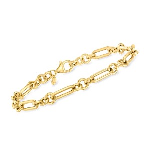 Ross-Simons Italian 18kt Yellow Gold Cable-Link and Paper Clip Link Bracelet - 1 of 3