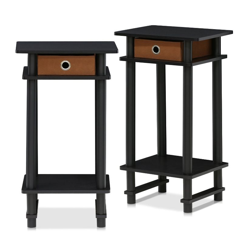 Furinno Turn-N-Tube Tall End Table with Bin, Espresso/Brown, Set of 2, 3 of 5