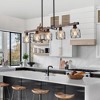 28" Farmhouse Chandelier with 5 Lights, Metal Frame, Faux Wood Beam, Geometric Shades, Adjustable Height for Dining, Kitchen, or Lounge - 4 of 4