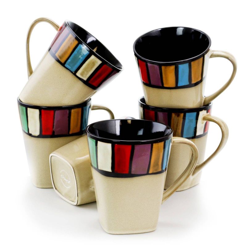 14oz 6pk Stoneware Color Tile Coffee Mugs - Elama, 2 of 6