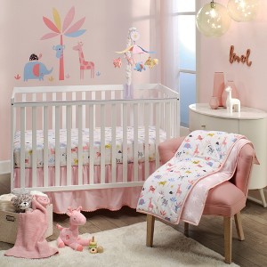 Lambs & Ivy Snuggle Jungle Pastel Safari Cotton Jersey 5-Piece Crib Bedding Set - 1 of 4