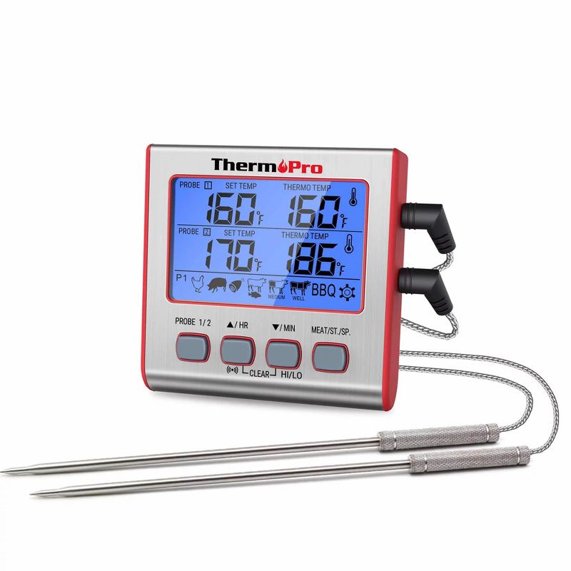 ThermoPro TP17W Digital Meat Thermometer with Dual Probes and Timer Mode Grill Smoker Thermometer with Large LCD Display, 1 of 9