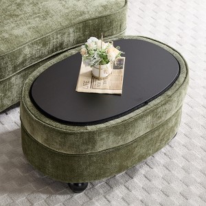 Oval Storage Ottoman with Removable Tray, Multifunctional Chenille Upholstered Storage Coffee Table - ModernLuxe - 1 of 4