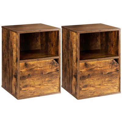 Costway Set of 2 Nightstands Side End Table Storage Cabinet Shelf Living Room Brown