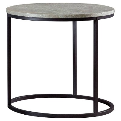 Contemporary Lainey 23" Round End Table with Faux Marble Top in Gray/Gunmetal