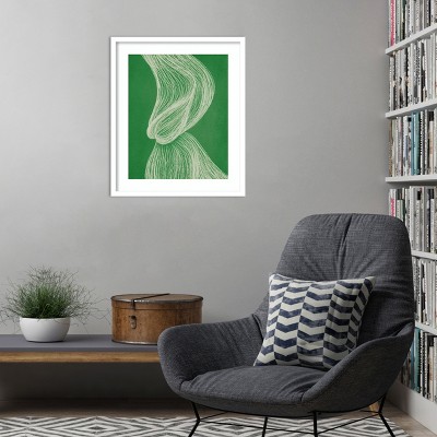 Emerald Motion Abstract Green and White Wood Framed Print