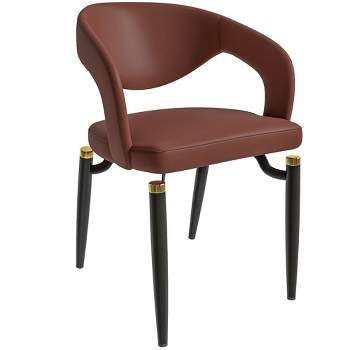 LeisureMod Entice Modern Dining Chairs Upholstered Leather Seat Curved Back Metal Legs Contemporary Chairs for Kitchen and Dining Room