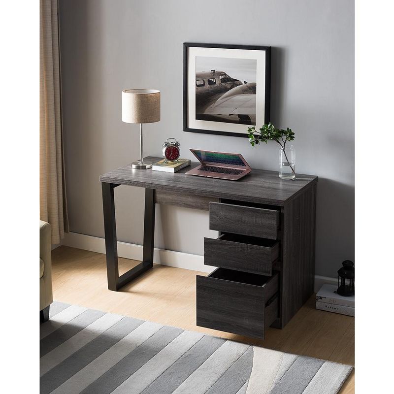 FC Design 47.25"W Two-Tone Home Office Writing Desk with 3 Drawers in Distressed Grey & Black Finish, 3 of 5