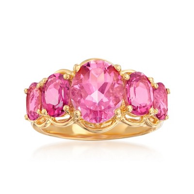Ross-Simons 4.58 ct. t.w. Pink Topaz 5-Stone Ring in 18kt Gold Over Sterling