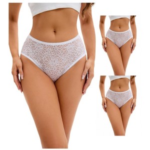 INSPIRE CHIC 3 Packs Women's Lace Mid-Waisted Briefs Breathable Underwear Available in Plus Size Panties - 1 of 4