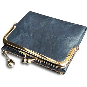Clotth Women’s Vintage RFID Bifold Wallet - Compact Slim Design with Zipper Coin Pocket & Kiss Lock,PU Leather for Daily Use & Travel - 1 of 4