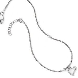 Black Bow Jewelry Sterling Silver Asymmetrical Heart and Snake Chain Anklet, 9-10 Inch - 1 of 3