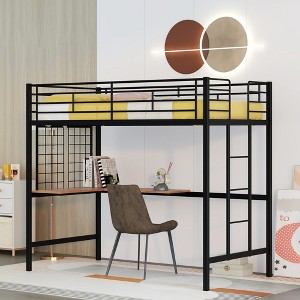 Twin Size Loft Bed with Desk and Metal Grid - 1 of 4
