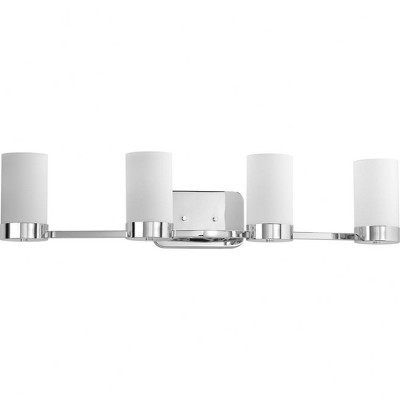 Progress Lighting Elevate 4-Light Bath Vanity in Polished Chrome with Etched White Glass Shade