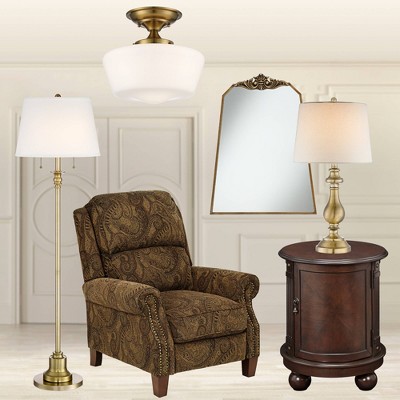 Elegant Antique Brass Candlestick Table Lamp with Off-White Drum Shade