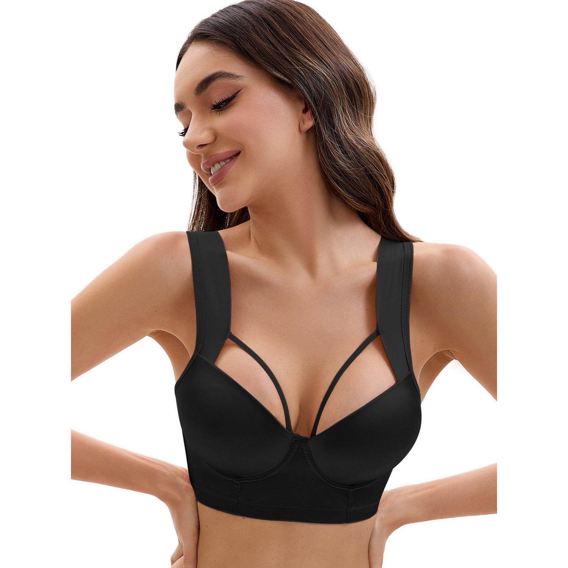 INSPIRE CHIC Women's Push Up Adjustable Wide Straps Underwire Full Coverage Comfort Bras Black 38D
