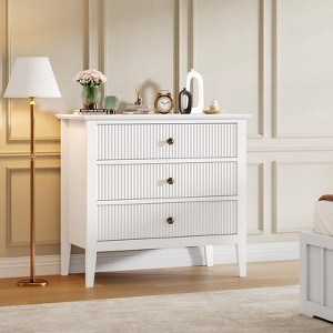 3 Drawer Fluted Dresser, Wide Wood Chest of Drawers with Metal Legs, Modern Storage Organizer with Anti-Tip for Bedroom, Living Room, Entryway - 1 of 4