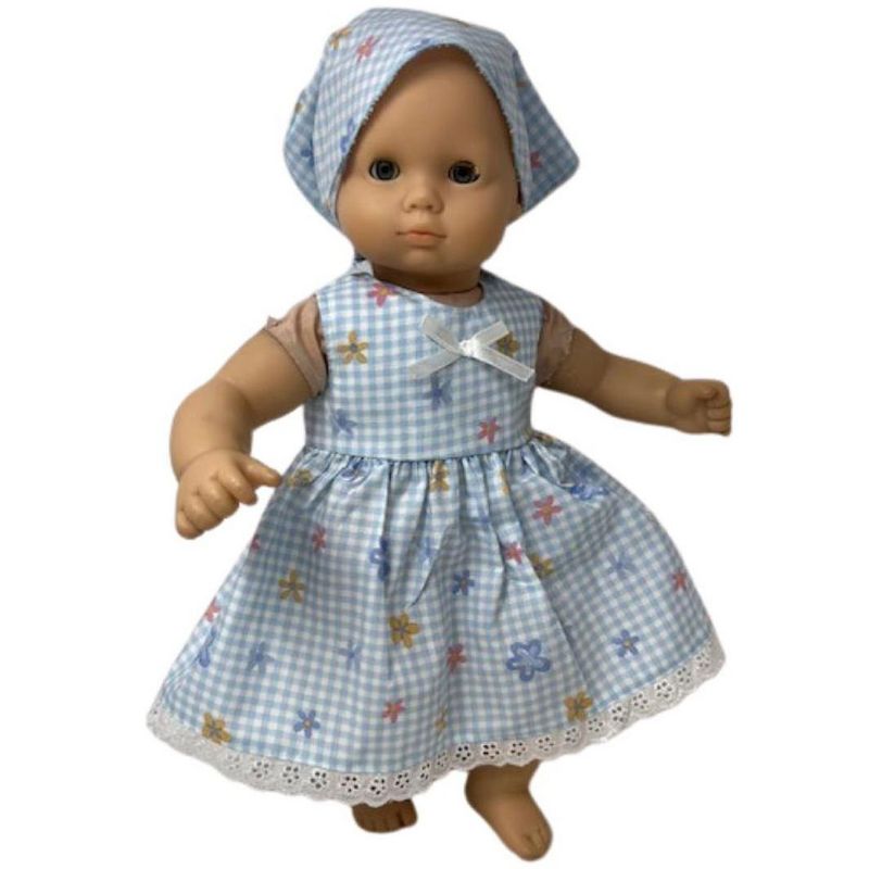 Doll Clothes Superstore Blue Flowers And Checks Doll Dress Fits 15 Inch Baby Dolls, 2 of 5