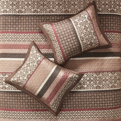 King Red and Brown Reversible Jacquard Bedspread Set