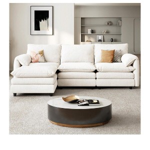 Sectional Sofa Couches L-Shape Upholstered Cloud Couch Sofa Couch Set With Ottomans 2 Seats Comfy Couch No Assembly - 1 of 4