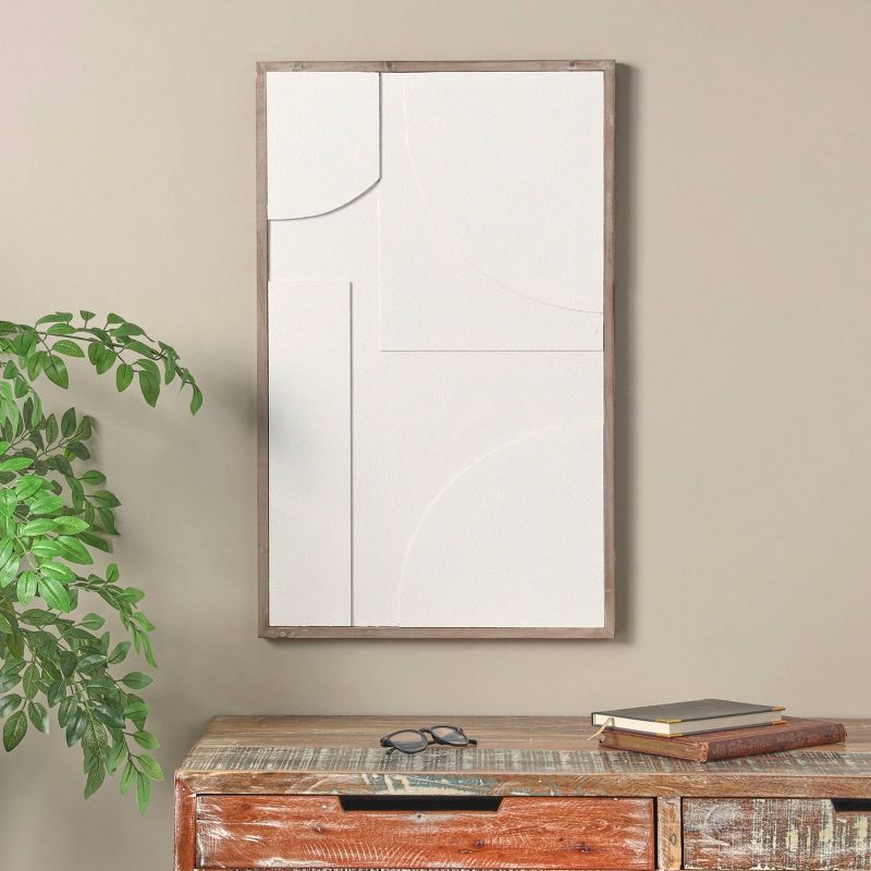 32"x20" Wood Dimensional Geometric Shaped Wall Decor with Brown Wooden Frame White - Olivia & May, 2 of 8